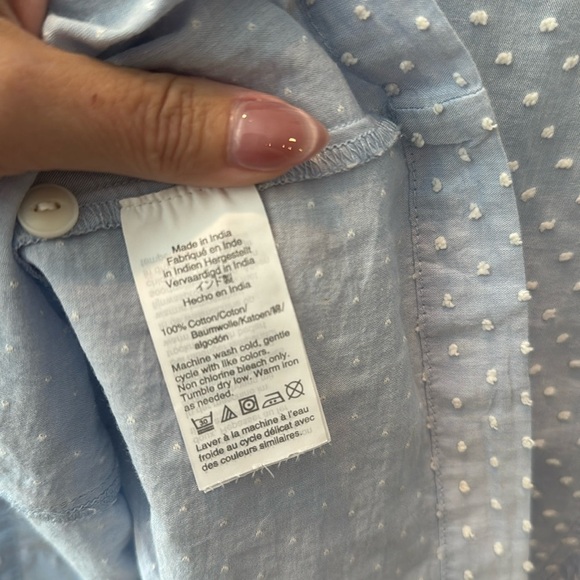 Madewell #K8983 Cotton Button Up Swiss-Dotted Ruffle Peplum Top Blue Size Small - Picture 3 of 4